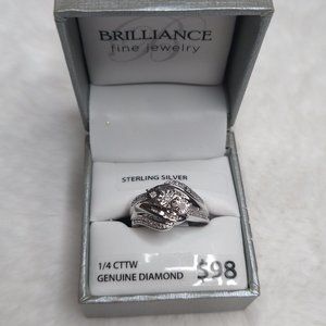 NIB Brilliance Fine Jewelry Sterling Silver 1/4 CTTW Diamond Fashion Ring Sz 7